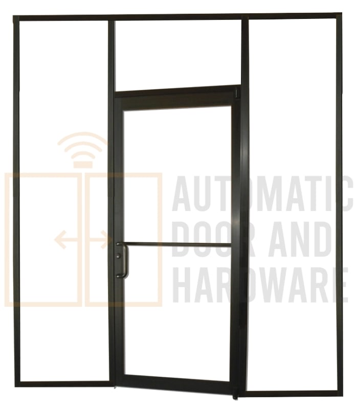 Ranger (3070) 36 in. x 84 in. Left Hand Manual Storefront Aluminum Door and Double Side Lite Transom Frame, Dark Bronze Anodized Finish, Glass Not Included
