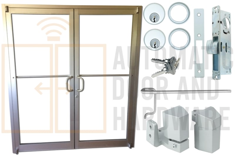 Ranger (6068) 72 in. x 80 in. Manual Storefront Aluminum Double Door and Frame, Clear Anodized Finish, Glass Not Included