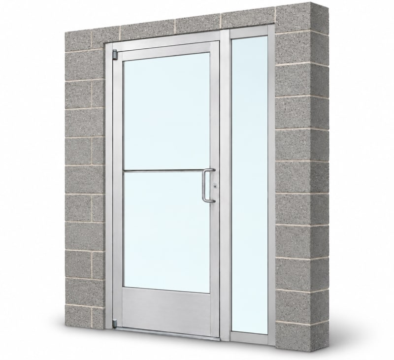 Narrow Stile Commercial Aluminum Storefront Door and 12 in. Sidelite Frame, Standard Traffic, Exterior Block Wall, 36" x 84" Right Hand, 1" Low-E Glass, Clear Anodized