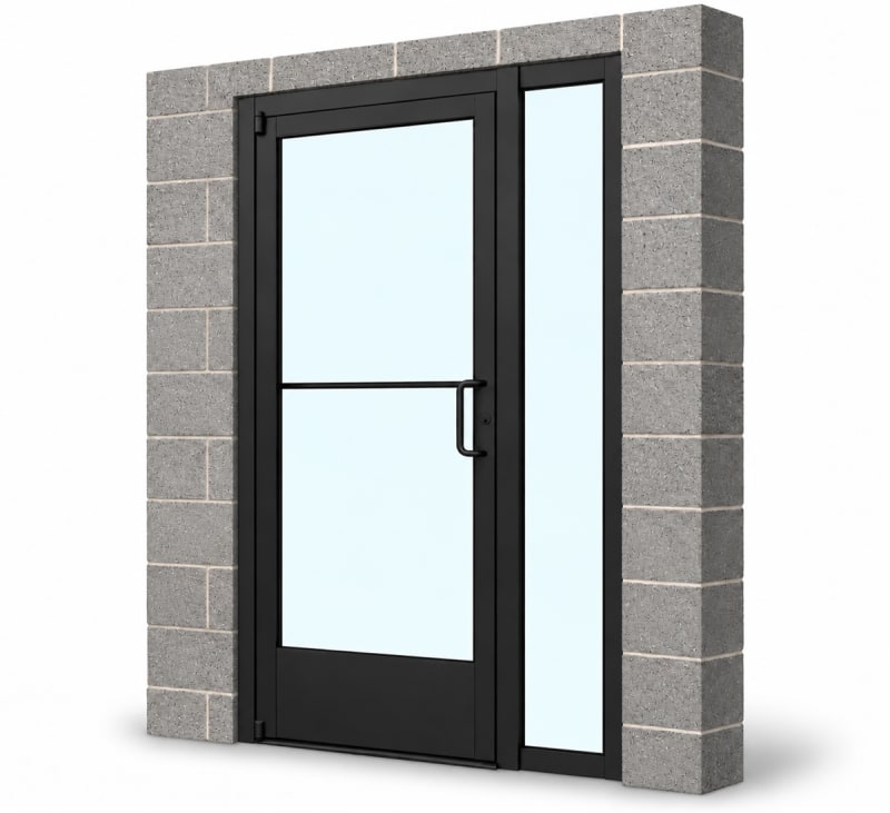 Narrow Stile Commercial Aluminum Storefront Door and 12 in. Sidelite Frame, Standard Traffic, Exterior Block Wall, 36" x 84" Right Hand, 1" Low-E Glass, Dark Bronze Anodized