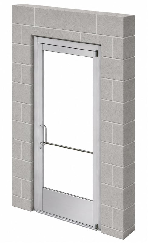 Commercial Aluminum Storefront Glass Door and Frame For Exterior Block Wall, 48" x 80" Left Hand, 1" Low E Glass Pre-Installed, Entrance Hardware Package, Clear Anodized