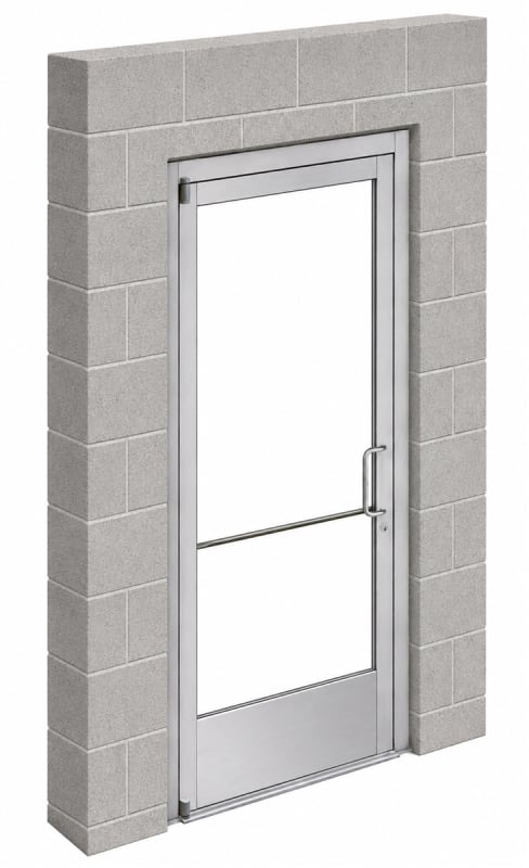 Commercial Aluminum Storefront Glass Door and Frame For Exterior Block Wall, 48" x 84" Right Hand, 1" Low E Glass Pre-Installed, Entrance Hardware Package, Clear Anodized