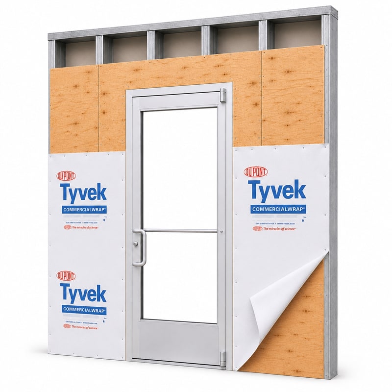 Exterior Commercial Glass Storefront Door For Steel Stud Wall, With Entrance Trim Package, (3068) 36 in. x 80 in. Left Hand, Clear Anodized Finish