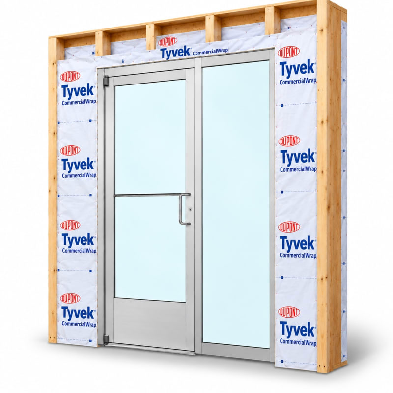 Narrow Stile Commercial Aluminum Storefront Door and 24 in. Sidelite Frame, Standard Traffic, Exterior Wood Stud Wall, 36" x 84" Right Hand, 1" Low-E Glass, Clear Anodized