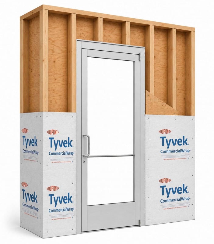 Commercial Aluminum Storefront Glass Door and Frame For Exterior Wood Stud Wall, 48" x 80" Left Hand, 1" Low E Glass Pre-Installed, Entrance Hardware Package, Clear Anodized