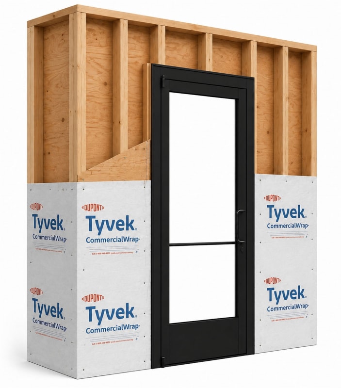 Commercial Aluminum Storefront Glass Door and Frame For Exterior Wood Stud Wall, 48" x 80" Right Hand, 1" Low E Glass Pre-Installed, Entrance Hardware Package, Dark Bronze Anodized