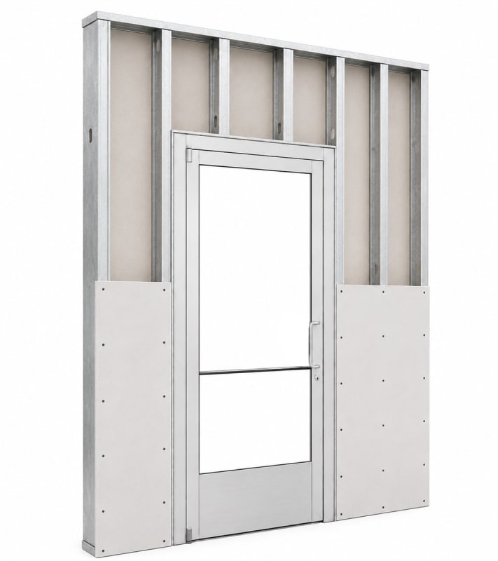 Commercial Aluminum Storefront Glass Door and Frame For Interior Steel Stud Wall With Drywall On Both Sides (Butt Installation), 48" x 84" Right Hand, 1/4" Tempered Glass Pre-Installed, Entrance Hardware Package, Clear Anodized