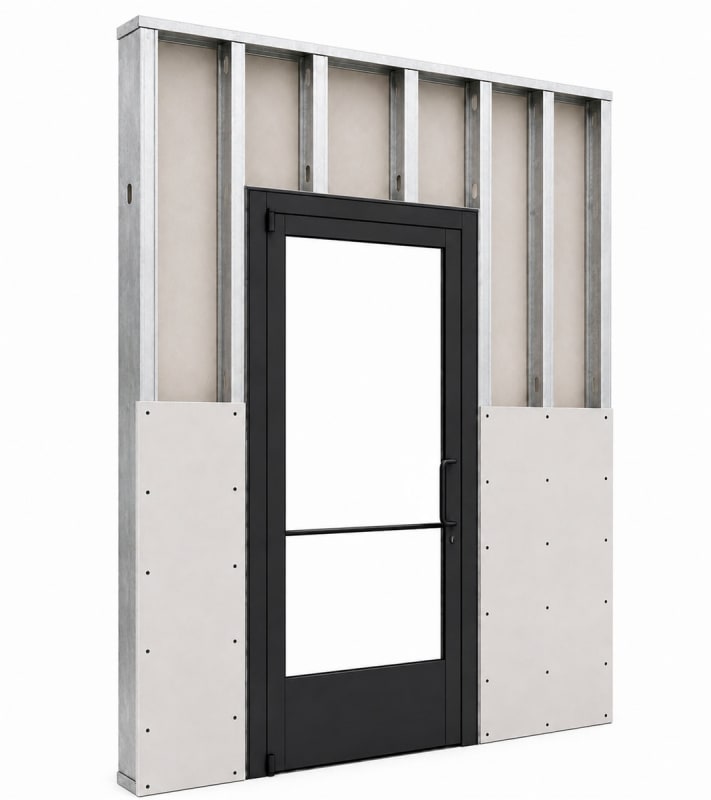 Commercial Aluminum Storefront Glass Door and Frame For Interior Steel Stud Wall With Drywall On Both Sides (Butt Installation), 48" x 84" Right Hand, 1/4" Tempered Glass Pre-Installed, Entrance Hardware Package, Dark Bronze Anodized