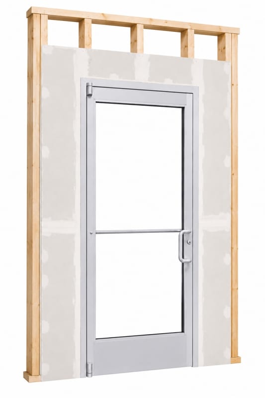 Interior Commercial Glass Storefront Door For Wood Stud Wall With Drywall (Butt Installation), With Entrance Trim Package, (3068) 36 in. x 80 in. Right Hand, Clear Anodized Finish