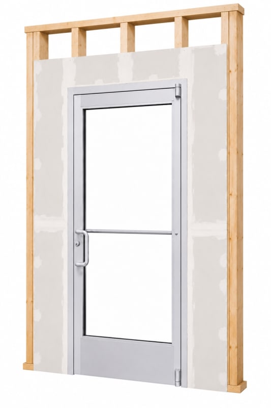 Interior Commercial Glass Storefront Door For Wood Stud Wall With Drywall (Butt Installation), With Entrance Trim Package, (3070) 36 in. x 84 in. Left Hand, Clear Anodized Finish