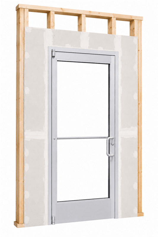 Interior Commercial Glass Storefront Door For Wood Stud Wall With Drywall (Butt Installation), With Entrance Trim Package, (3070) 36 in. x 84 in. Right Hand, Clear Anodized Finish