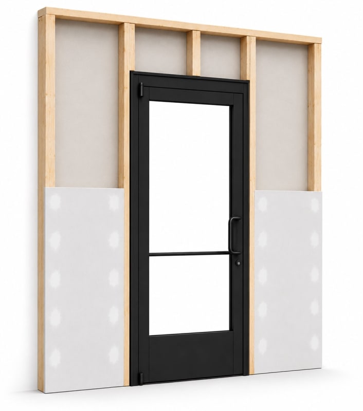 Commercial Aluminum Storefront Glass Door and Frame For Interior Wood Stud Wall With Drywall On Both Sides (Butt Installation), 48" x 96" Right Hand, 1/4" Tempered Glass Pre-Installed, Entrance Hardware Package, Dark Bronze Anodized