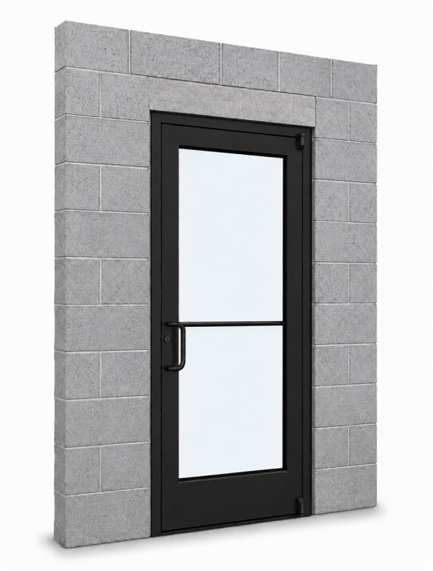 Medium Stile Commercial Aluminum Storefront Door and Frame, Moderate to Heavy Traffic, Exterior Block Wall, 36" x 80" Left Hand, 1" Low-E Glass, Dark Bronze Anodized