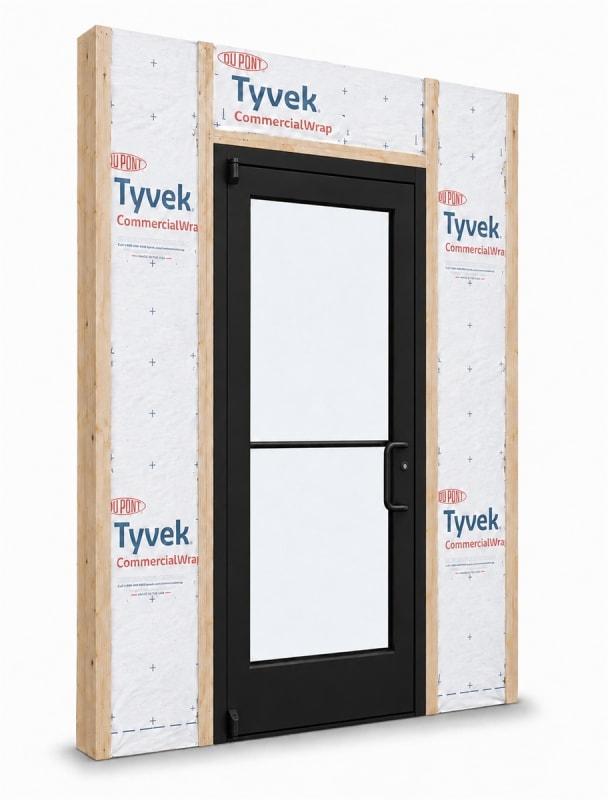 Medium Stile Commercial Aluminum Storefront Door and Frame, Moderate to Heavy Traffic, Exterior Wood Stud Wall, 42" x 84" Right Hand, 1" Low-E Glass, Dark Bronze Anodized