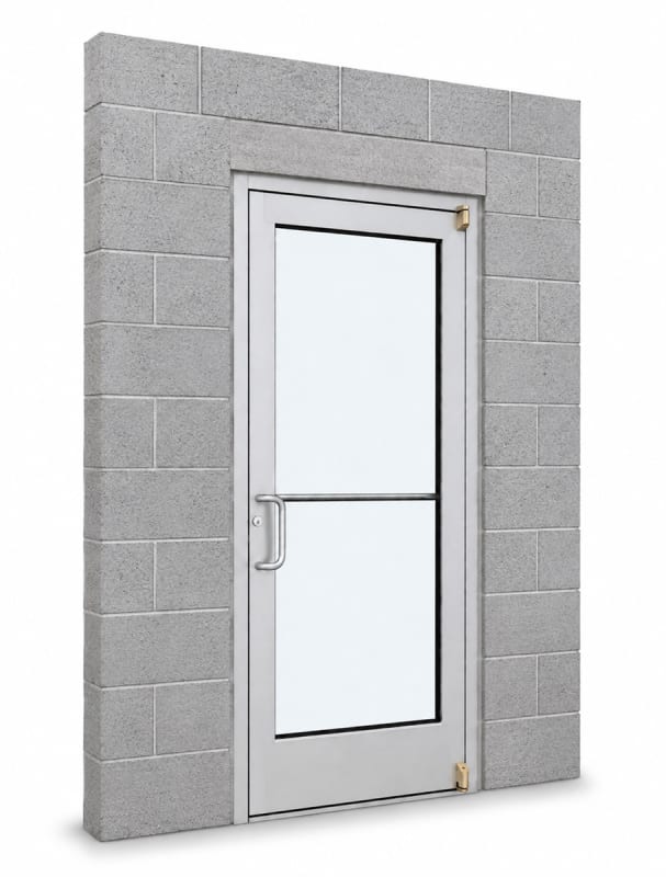 Medium Stile Commercial Aluminum Storefront Door and Frame, Moderate to Heavy Traffic, Interior Block Wall, 42" x 84" Left Hand, 1/4" Tempered Glass, Clear Anodized