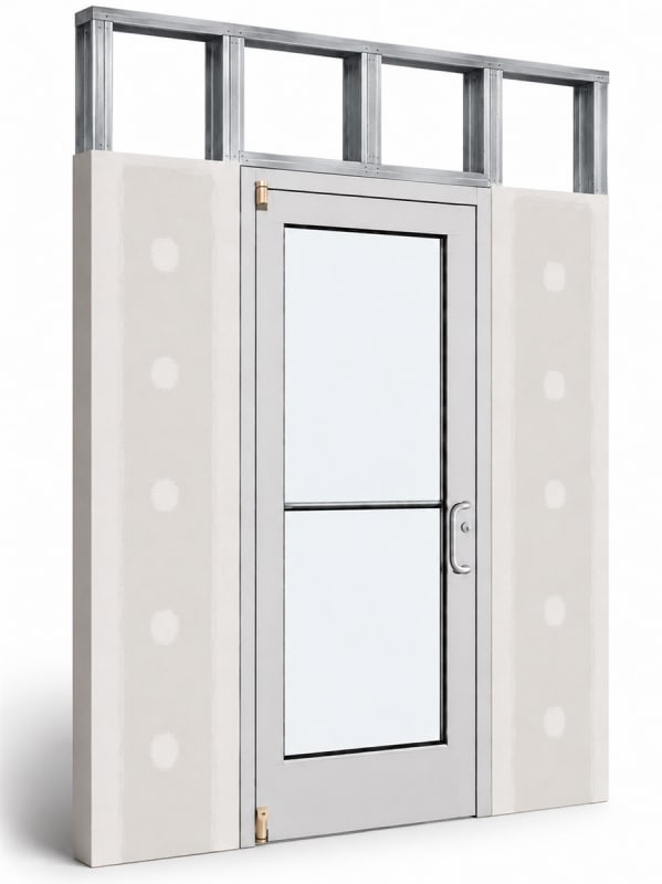 Medium Stile Commercial Aluminum Storefront Door and Frame, Moderate to Heavy Traffic, Interior Steel Stud Wall With Drywall On Each Side (Butt Installation), 36" x 84" Right Hand, 1/4" Tempered Glass, Clear Anodized