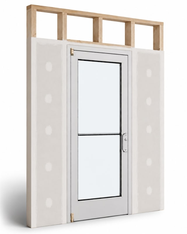 Medium Stile Commercial Aluminum Storefront Door and Frame, Moderate to Heavy Traffic, Interior Wood Stud Wall With Drywall On Each Side (Butt Installation), 36" x 84" Right Hand, 1/4" Tempered Glass, Clear Anodized