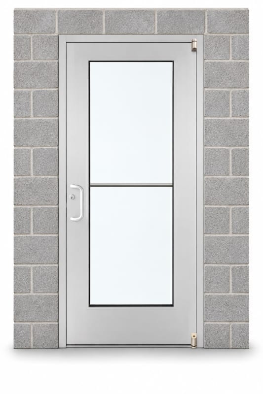 Wide Stile Commercial Aluminum Storefront Door and Frame, High Traffic & Abuse, Interior Block Wall, 48" x 84" Left Hand, 1/4" Tempered Clear Glass, Clear Anodized