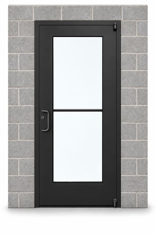 Wide Stile Commercial Aluminum Storefront Door and Frame, High Traffic & Abuse, Interior Block Wall, 48" x 84" Left Hand, 1/4" Tempered Clear Glass, Dark Bronze Anodized