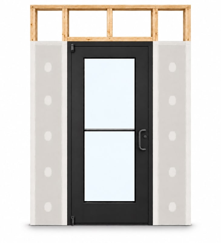 Wide Stile Commercial Aluminum Storefront Door and Frame, High Traffic & Abuse, Interior Wood Stud Wall, 36" x 84" Right Hand, 1" Low-E Glass, Dark Bronze Anodized