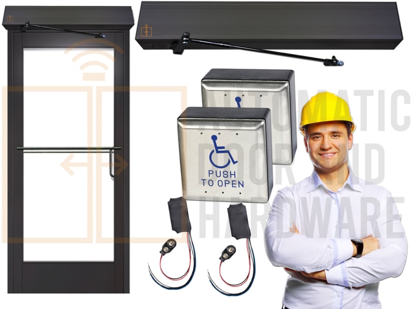 San Antonio, TX Will Call Pick Up Only - Maverick EZ7000 Right Hand Reverse (Outswing) Heavy Duty Automatic Swinging Door Opener With Wireless Handicap Buttons, For Interior or Exterior ADA Doors Up To 300lbs, Dark Bronze Anodized Finish (Door Not Include