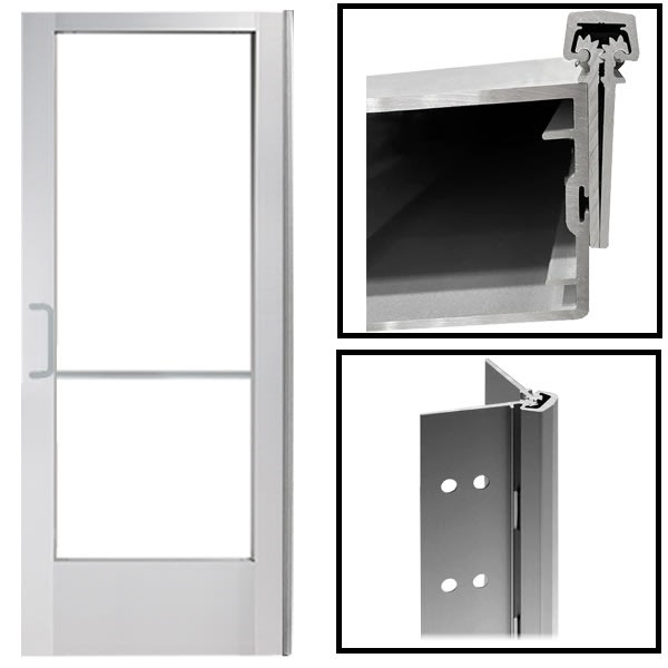 Alum-Lite Commercial Left Hand Storefront Door Replacement With Concealed Continuous Hinge, For 36 in. x 84 in. (3070) Inside Frame Opening, Clear Anodized Finish, Glass Not Included