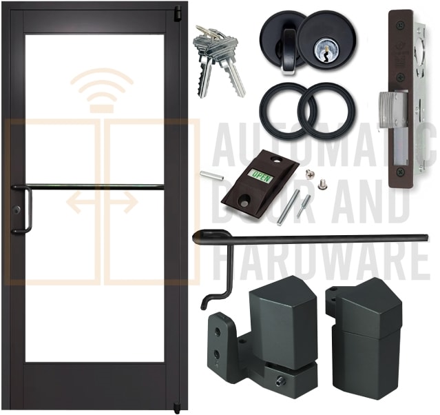Storefront Pro Hardware (3070) 36 in. x 84 in. Left Hand ADA Handicap Accessible Commercial Storefront Glass Door and Frame, Lock and Indicator, and Cylinder Guard, Dark Bronze Anodized Finish, Glass Not Included