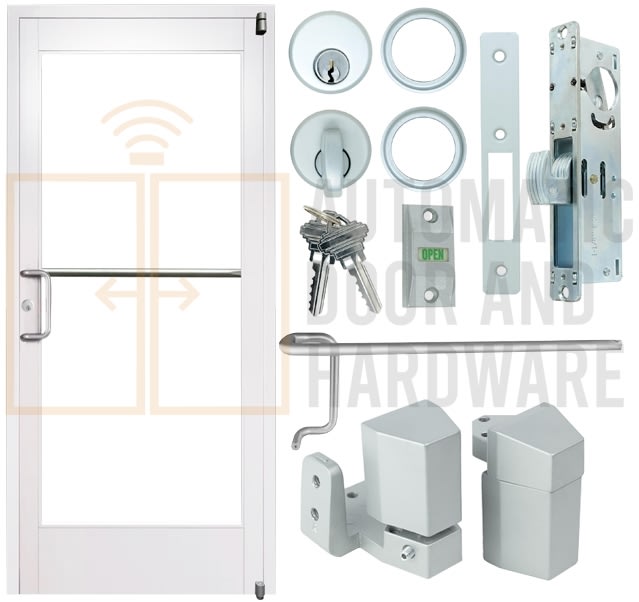 Storefront Pro Hardware (3070) 36 in. x 84 in. Left Hand ADA Handicap Accessible Commercial Storefront Glass Door and Frame, Lock and Indicator, and Cylinder Guard, White Finish, Glass Not Included