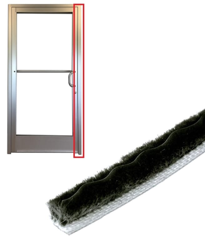 3/16 in. Backing Width, 7/16 in. Height Black Brush Pile Fin Weather Stripping, 96 in. Length For Commercial Aluminum Storefront Glass Entrance Door 3/16 in. Backing Width, 7/16 in. Height Black Brush Pile Fin Weather Stripping, 96 in. Length For Commercial Aluminum Storefront Glass Entrance Door