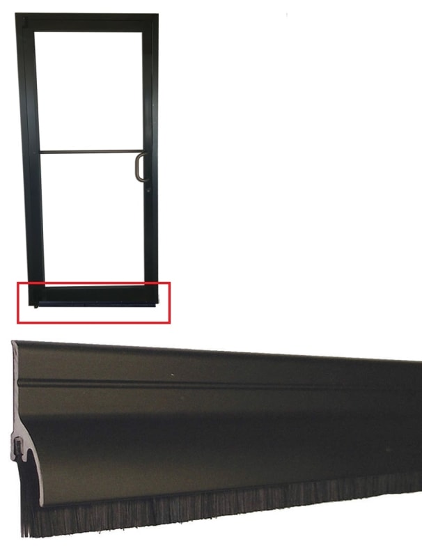 Storefront Pro Hardware 7/16 Inch Dark Bronze Bottom Brush Sweep With 1-1/2 Inch Rain Cap For 36 Inch Wide Storefront Door
