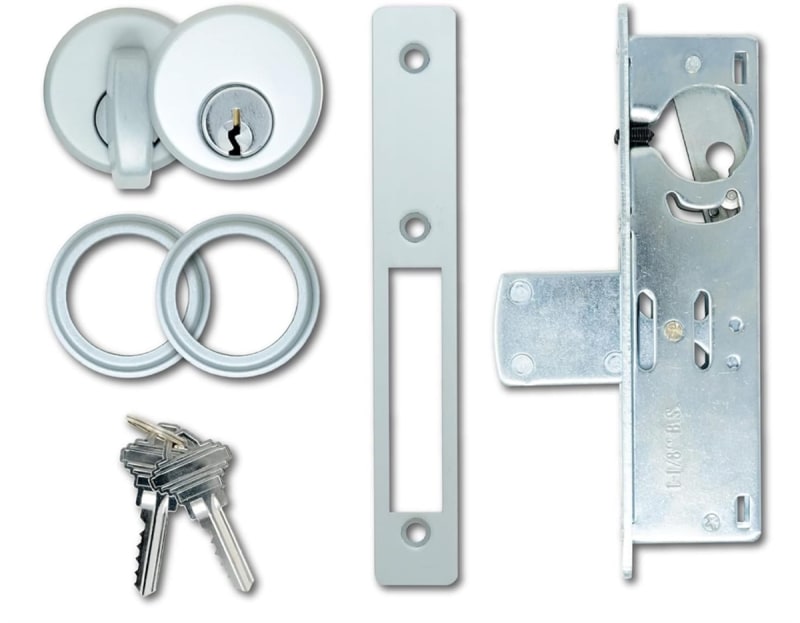 Tubelite Commercial Door Dead Bolt Lock Kit With Outside Mortise Key Cylinder and Inside Thumbturn, 1-1/8 in. Backset, Aluminum Finish
