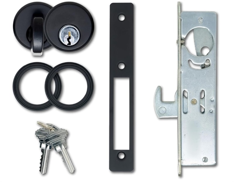 Tubelite Commercial Door Hook Bolt Lock Kit With Outside Mortise Key Cylinder and Inside Thumbturn, 1-1/8 in. Backset, Dark Bronze Finish