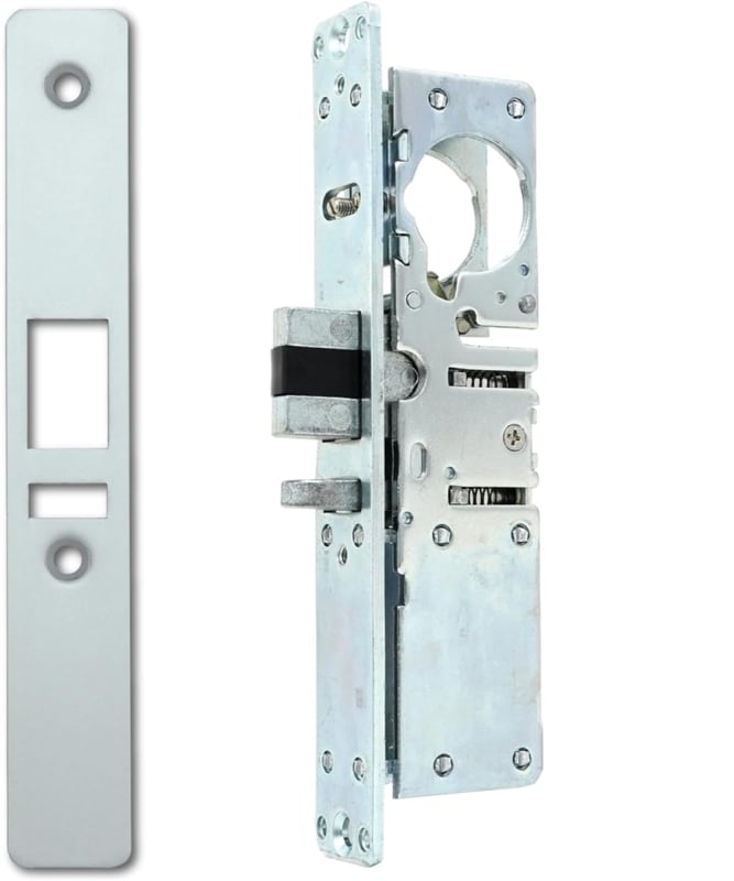 Tubelite Storefront Door Left Hand Deadlatch Lock, 1-1/8 in. Backset, For Exit Only or 2 Way Traffic Applications, Aluminum Finish