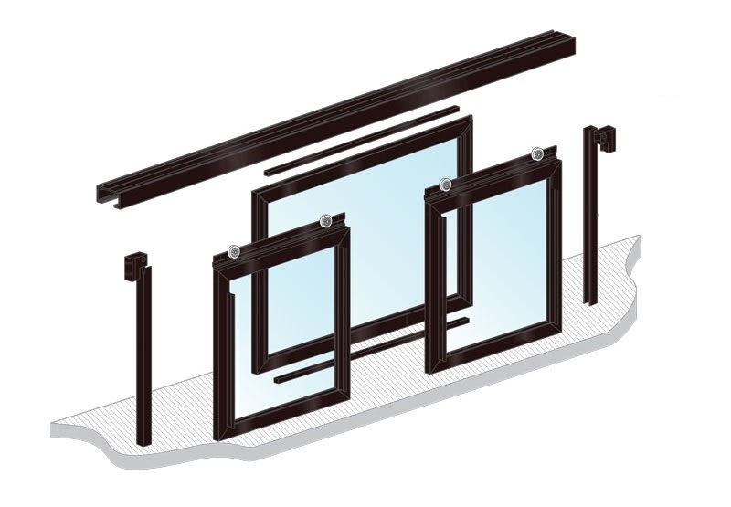 3 Panel Commercial Interior Transaction Service Window, 144 in. Width x 48 in. Height, X-O-X Slide Configuration, Dark Bronze Anodized Finish With 1/4 in. Tempered Clear Glass