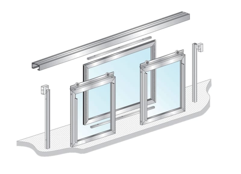 3 Panel Commercial Interior Transaction Service Window, 144 in. Width x 48 in. Height, X-O-X Slide Configuration, Satin Anodized Finish With 1/4 in. Tempered Clear Glass