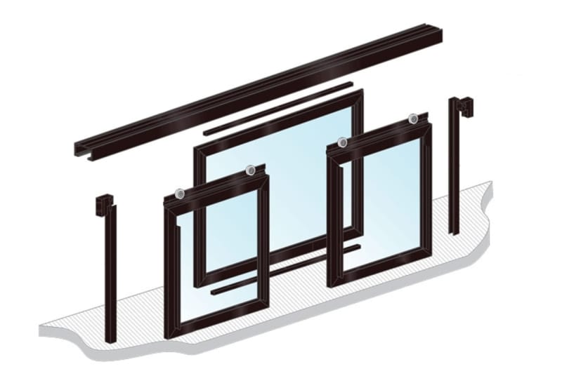 3 Panel Commercial Interior Transaction Service Window, 72 in. Width x 36 in. Height, X-O-X Slide Configuration, Dark Bronze Anodized Finish With 1/4 in. Tempered Clear Glass