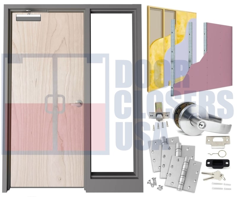 Architectural Grade 36 in. x 84 in. (3070) Left Hand Commercial Wood Door and Sidelite Frame With 1/4 in. Tempered Clear Glass, For Interior Wood or Metal Stud Wall Installation