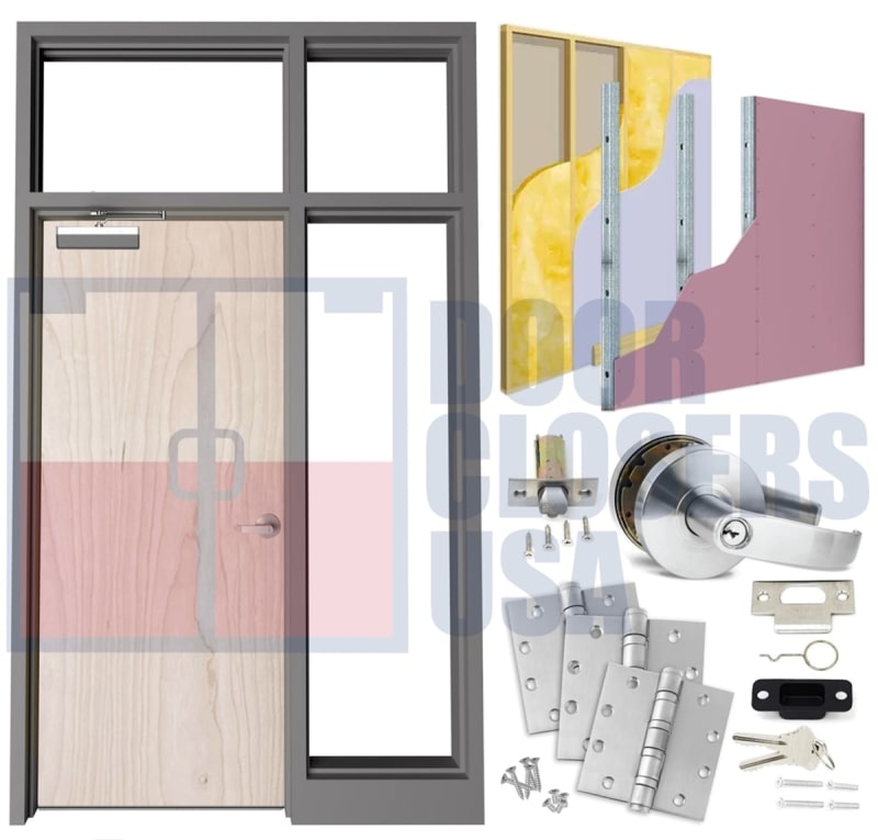 Architectural Grade 36 in. x 84 in. (3070) Left Hand Commercial Wood Door and Sidelite Transom Frame With 1/4 in. Tempered Clear Glass, For Interior Wood or Metal Stud Wall Installation