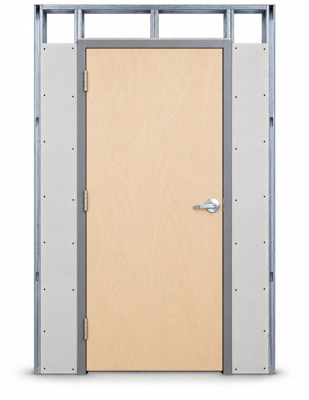 Wood-Lite 42" x 84" Commercial Wood Door Package â€“ Unfinished Birch, Left Hand Reverse, Metal Stud Drywall Frame
