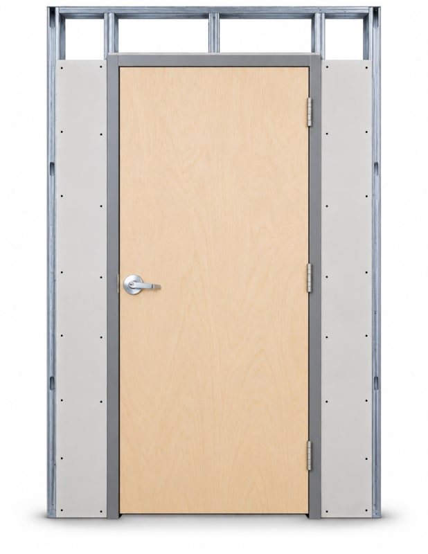 Wood-Lite 48" x 96" Commercial Wood Door Package â€“ Unfinished Birch, Right Hand Reverse, Metal Stud Drywall Frame