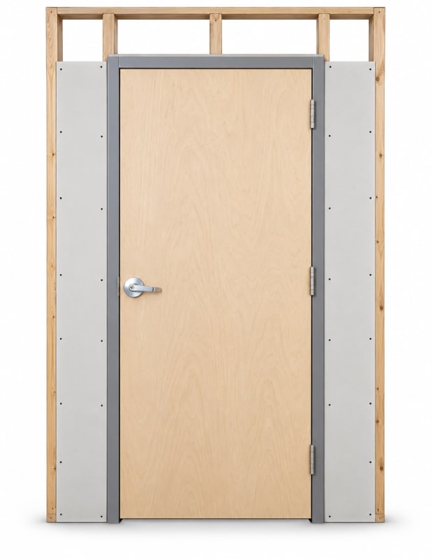 Wood-Lite 48" x 84" Commercial Wood Door Package â€“ Unfinished Birch, Right Hand Reverse, Wood Stud Drywall Frame
