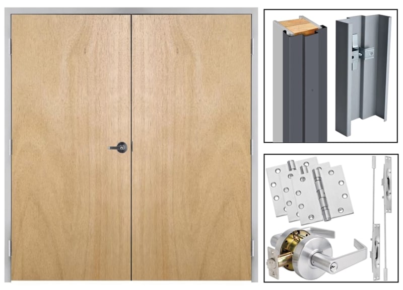 Interior Commercial Wood Double Door and Drywall Frame, 72 in. x 84 in. Left Hand Reverse Active, Unfinished Rotary Natural Birch (Stain Ready), Solid Core, Includes Lever and Hardware Interior Commercial Wood Double Door and Drywall Frame, 72 in. x 84 in. Left Hand Reverse Active, Unfinished Rotary Natural Birch (Stain Ready), Solid Core, Includes Lever and Hardware