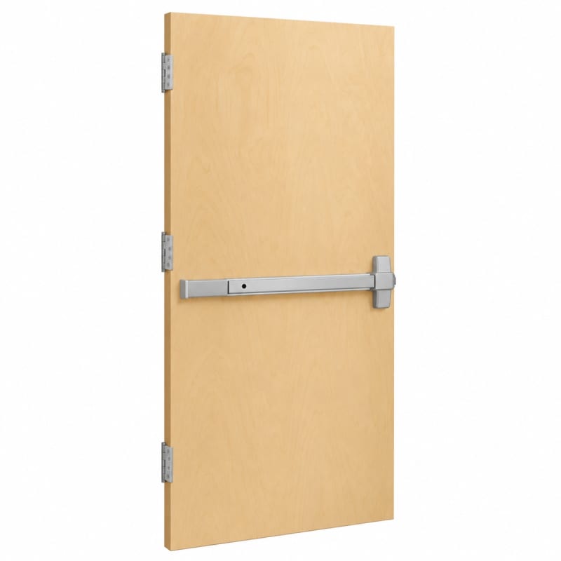 47-25/32" x 95-1/8" Commercial Wood Replacement Door With Hinges, Rim Panic Bar, & Outside Entry Handle - Unfinished Birch