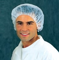 Hairnets and bouffant caps in white for protective use in various industries. Hairnets and bouffant caps in white for protective use in various industries.