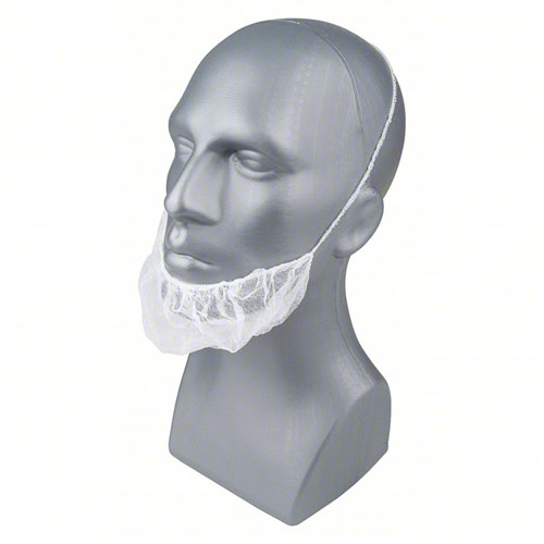 White polypropylene beard covers, 18-inch, universal size, 1,000 per case.