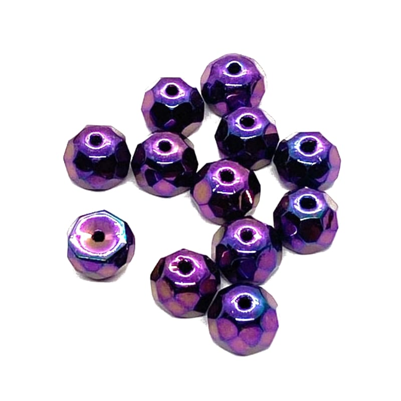 25 Candy 2 Hole 8mm Czech Glass Beads - Jet Rainbow Iris