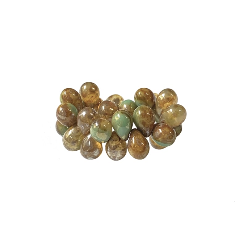 sea green beads, sandy brown mix beads, 5x7mm beads, teardrop beads, B'sue  Boutiques, Czech glass