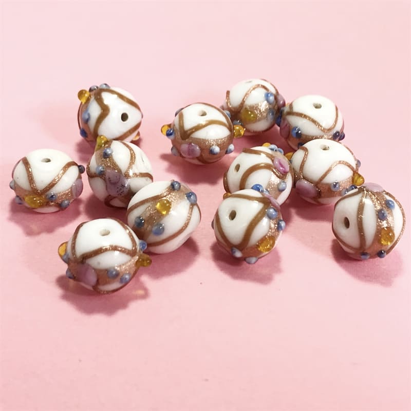 lampwork beads, India glass beads, 10mm, beads made by hand, lamp glass,  wedding cake beads, glass