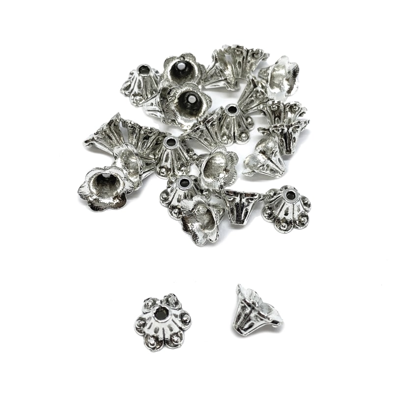flower bead caps, antique silver, bead caps, zinc alloy bead caps, jewelry  bead caps, vintage supplies