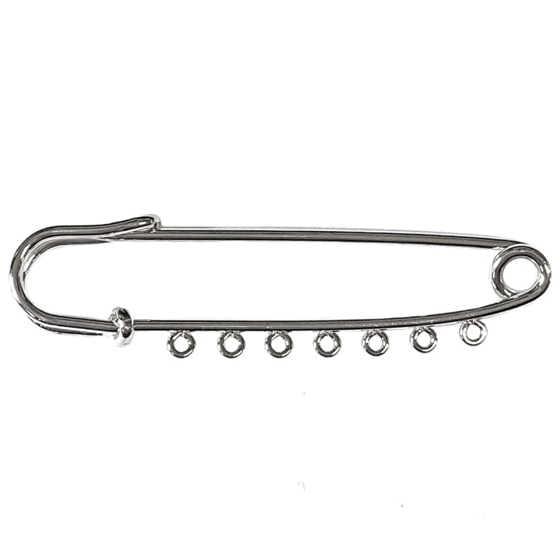 safety pin with 7 holes, silver plated, pin, pin brooch, bail, safety pin,  7 hole pin, jewelry pin, 15x58mm, US made, nickel free, B'sue Boutiques